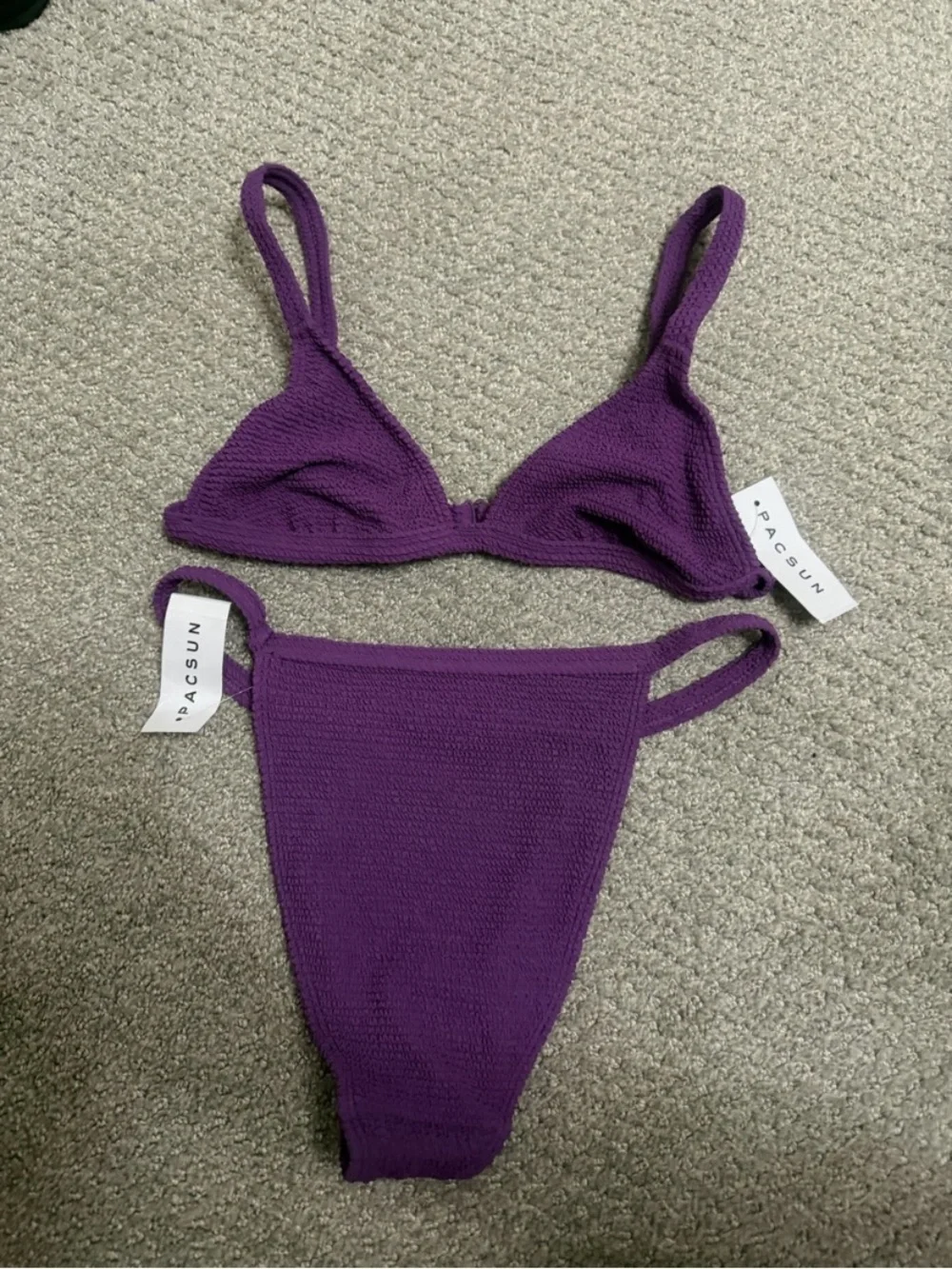 PacSun Purple Textured Triangle Bikini Set with Adjustable Straps